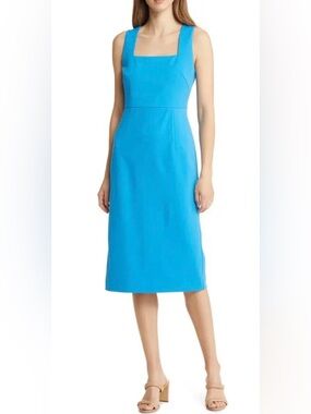 NWT BOSS Domeja Square Neck Sheath Dress In Brilliant Blue